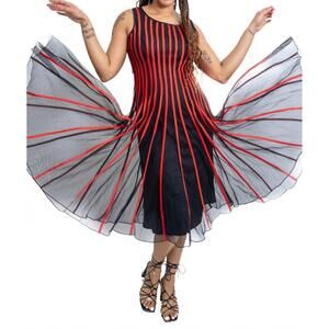 NEW MICHAEL K ribbed mesh sleeveless dress in black/red